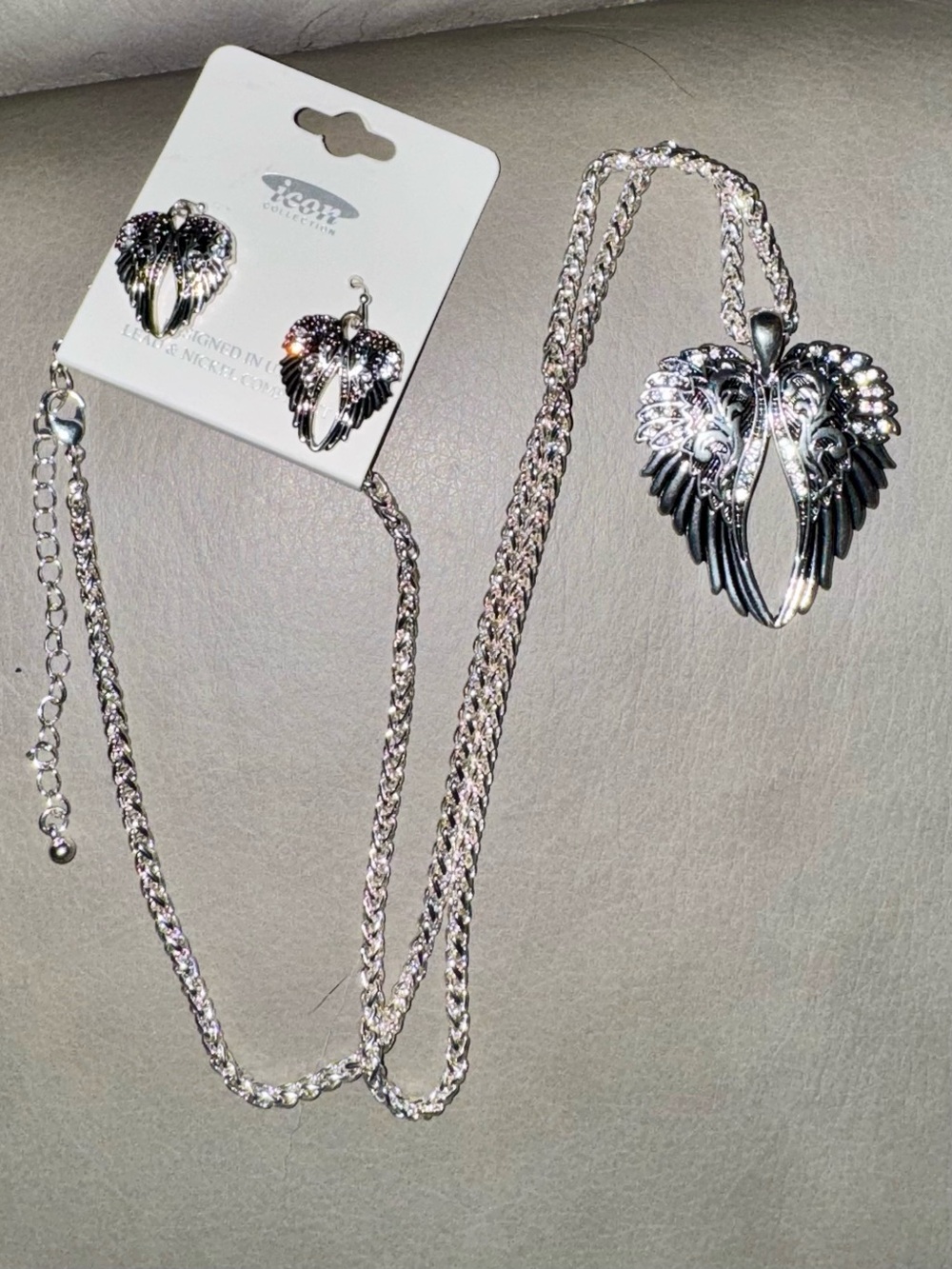 Silver Angel Wing Necklace and Earring Set - Women Jewelry